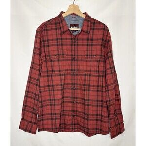 Alesbury Men's Red Black Plaid Button‎ Up Long Sleeve Slim Shirt SIZE LARGE SLIM